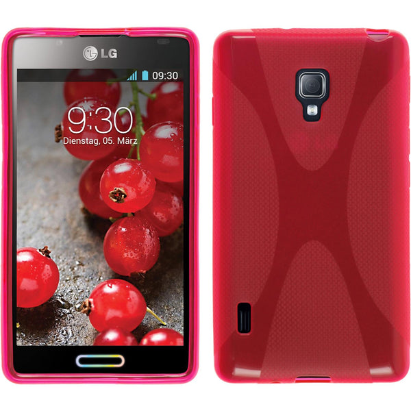 PhoneNatic Case kompatibel mit LG Optimus L7 II - pink Silikon Hülle X-Style + 2 Schutzfolien