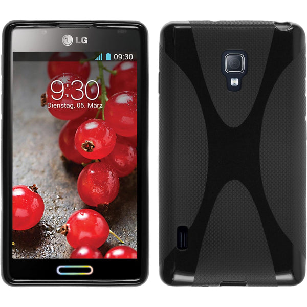 PhoneNatic Case kompatibel mit LG Optimus L7 II - schwarz Silikon Hülle X-Style + 2 Schutzfolien