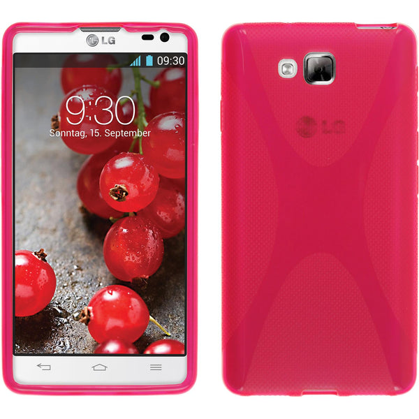 PhoneNatic Case kompatibel mit LG Optimus L9 II - pink Silikon Hülle X-Style + 2 Schutzfolien