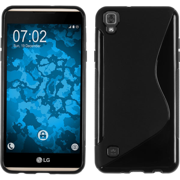 PhoneNatic Case kompatibel mit LG X Skin - schwarz Silikon Hülle S-Style + 2 Schutzfolien