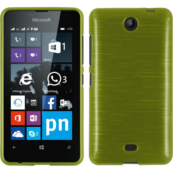 PhoneNatic Case kompatibel mit Microsoft Lumia 430 Dual - pastellgrün Silikon Hülle brushed + 2 Schutzfolien
