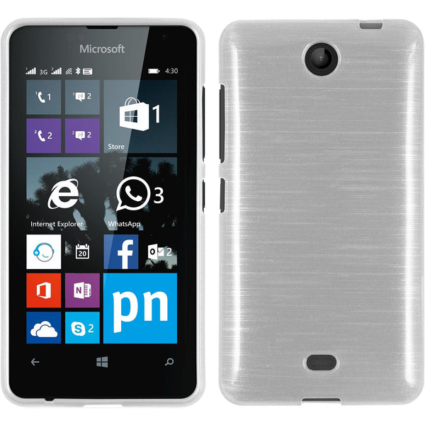 PhoneNatic Case kompatibel mit Microsoft Lumia 430 Dual - weiﬂ Silikon Hülle brushed + 2 Schutzfolien