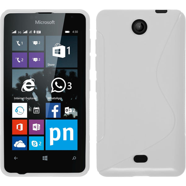 PhoneNatic Case kompatibel mit Microsoft Lumia 430 Dual - weiß Silikon Hülle S-Style + 2 Schutzfolien