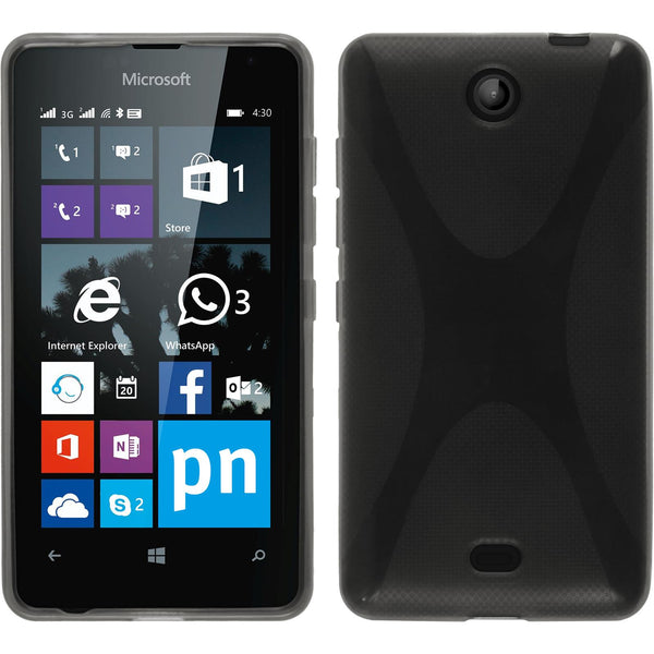 PhoneNatic Case kompatibel mit Microsoft Lumia 430 Dual - grau Silikon Hülle X-Style + 2 Schutzfolien