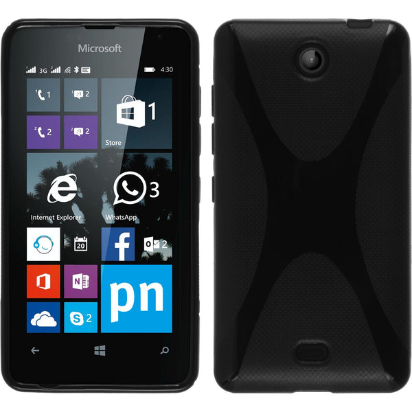 PhoneNatic Case kompatibel mit Microsoft Lumia 430 Dual - schwarz Silikon Hülle X-Style + 2 Schutzfolien