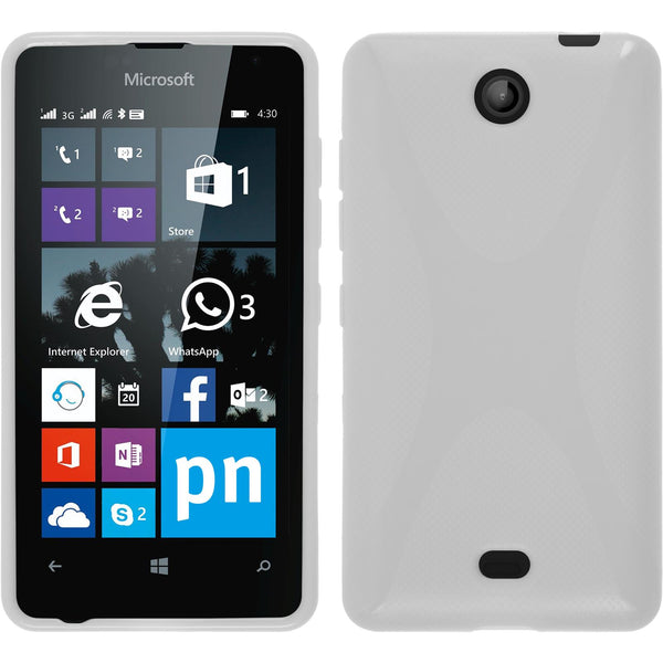 PhoneNatic Case kompatibel mit Microsoft Lumia 430 Dual - weiß Silikon Hülle X-Style + 2 Schutzfolien