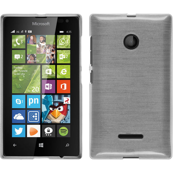PhoneNatic Case kompatibel mit Microsoft Lumia 435 - weiﬂ Silikon Hülle brushed + 2 Schutzfolien