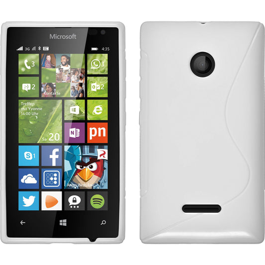 PhoneNatic Case kompatibel mit Microsoft Lumia 435 - weiﬂ Silikon Hülle S-Style + 2 Schutzfolien