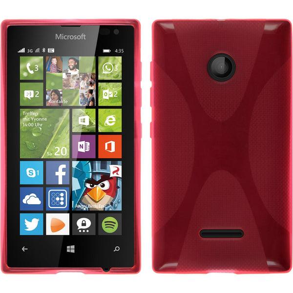 PhoneNatic Case kompatibel mit Microsoft Lumia 435 - pink Silikon Hülle X-Style + 2 Schutzfolien
