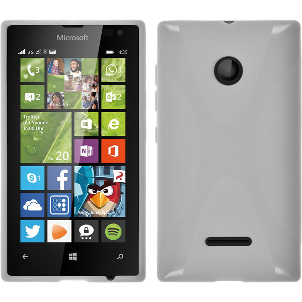 PhoneNatic Case kompatibel mit Microsoft Lumia 435 - weiß Silikon Hülle X-Style + 2 Schutzfolien