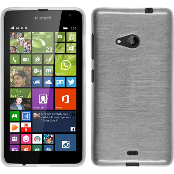 PhoneNatic Case kompatibel mit Microsoft Lumia 535 - weiß Silikon Hülle brushed + 2 Schutzfolien