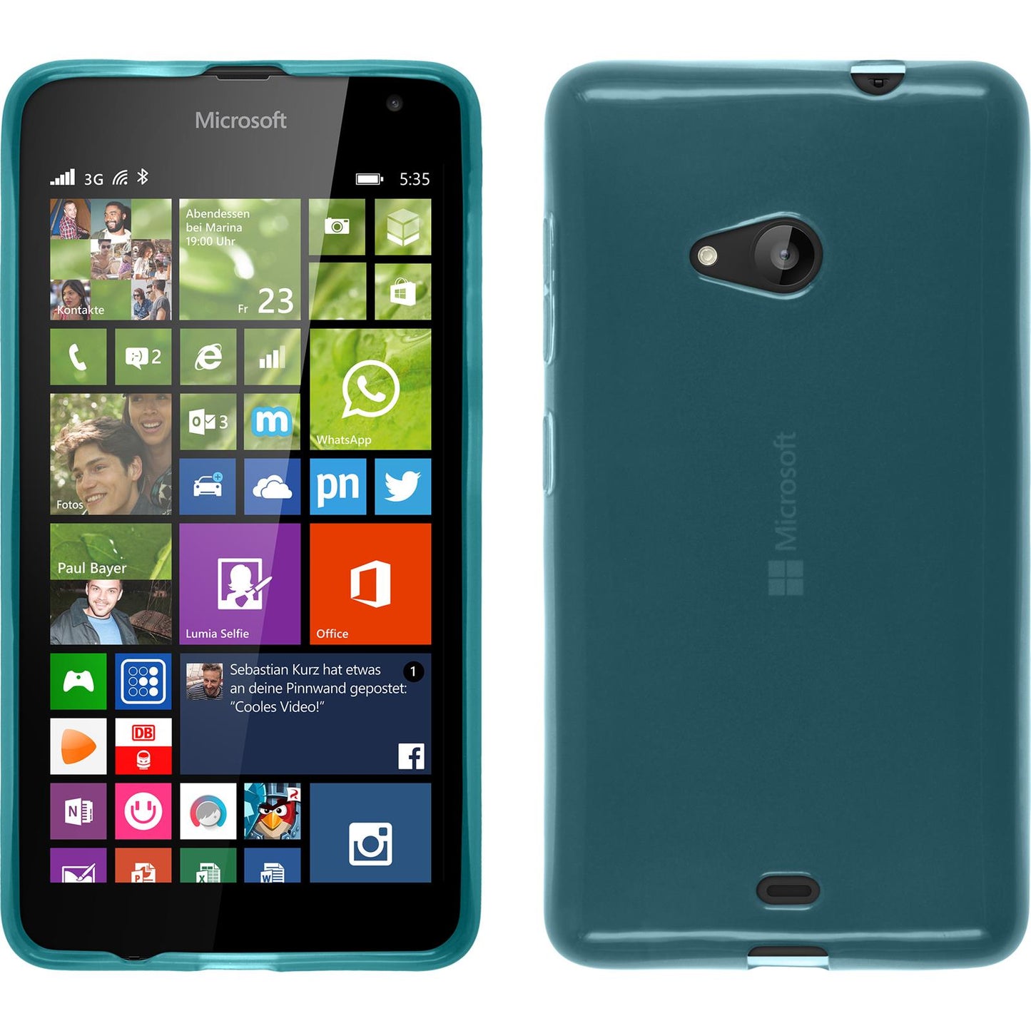 PhoneNatic Case kompatibel mit Microsoft Lumia 535 - türkis Silikon Hülle transparent + 2 Schutzfolien