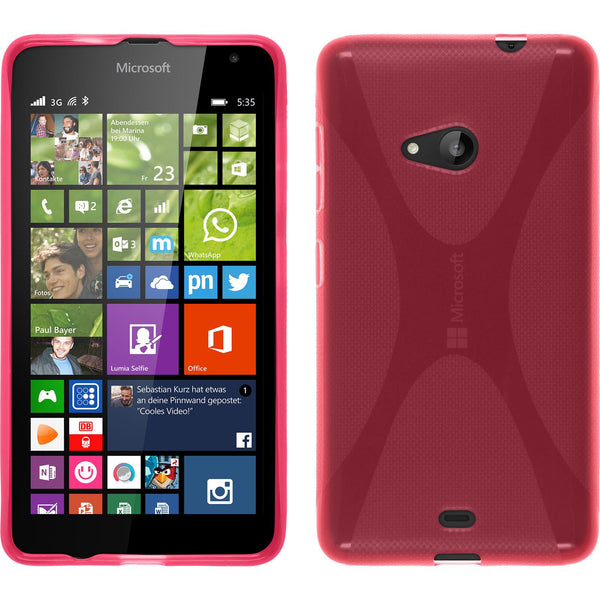 PhoneNatic Case kompatibel mit Microsoft Lumia 535 - pink Silikon Hülle X-Style + 2 Schutzfolien