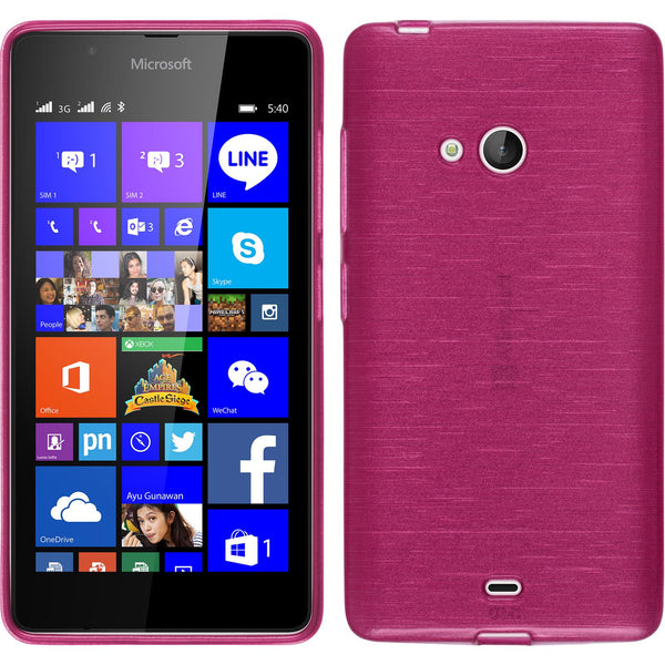 PhoneNatic Case kompatibel mit Microsoft Lumia 540 Dual - pink Silikon Hülle brushed + 2 Schutzfolien