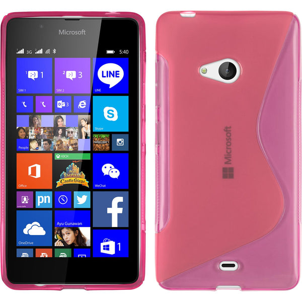 PhoneNatic Case kompatibel mit Microsoft Lumia 540 Dual - pink Silikon Hülle S-Style + 2 Schutzfolien
