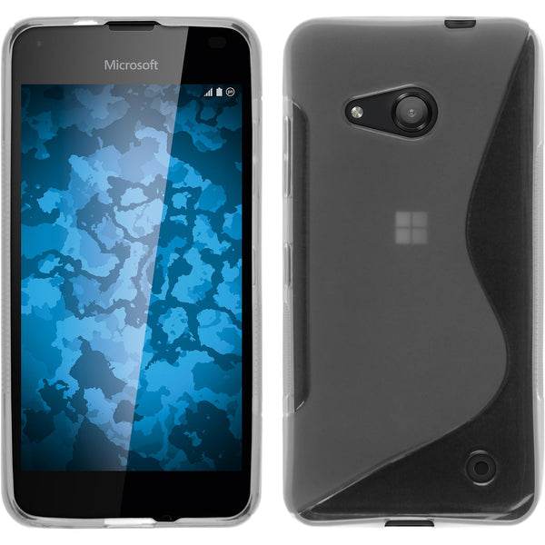 PhoneNatic Case kompatibel mit Microsoft Lumia 550 - grau Silikon Hülle S-Style + 2 Schutzfolien