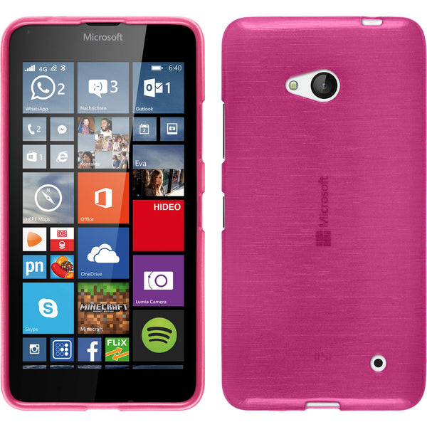 PhoneNatic Case kompatibel mit Microsoft Lumia 640 - pink Silikon Hülle brushed + 2 Schutzfolien
