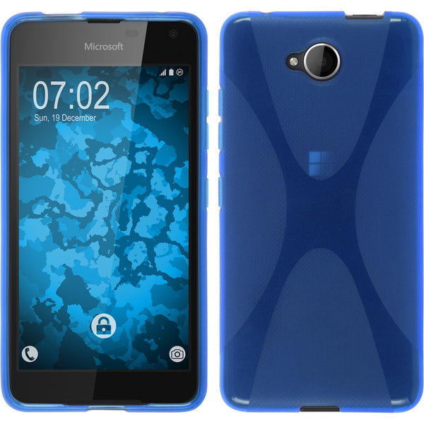 PhoneNatic Case kompatibel mit Microsoft Lumia 650 - blau Silikon Hülle X-Style + 2 Schutzfolien