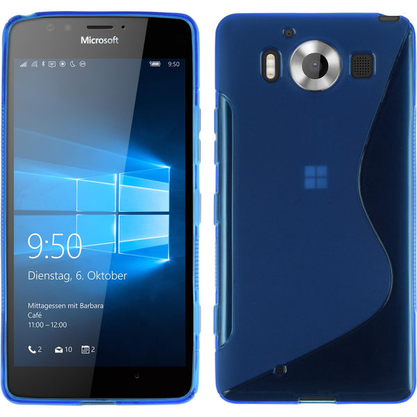 PhoneNatic Case kompatibel mit Microsoft Lumia 950 - blau Silikon Hülle S-Style + 2 Schutzfolien