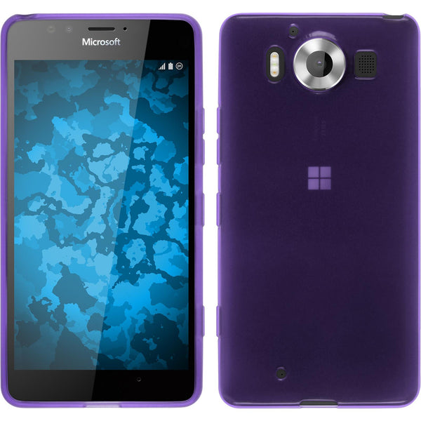 PhoneNatic Case kompatibel mit Microsoft Lumia 950 - lila Silikon Hülle transparent + 2 Schutzfolien