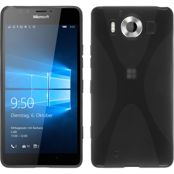 PhoneNatic Case kompatibel mit Microsoft Lumia 950 - grau Silikon Hülle X-Style + 2 Schutzfolien