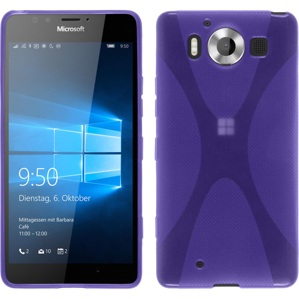 PhoneNatic Case kompatibel mit Microsoft Lumia 950 - lila Silikon Hülle X-Style + 2 Schutzfolien