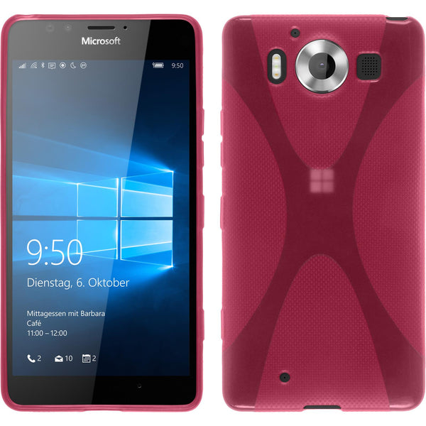 PhoneNatic Case kompatibel mit Microsoft Lumia 950 - pink Silikon Hülle X-Style + 2 Schutzfolien