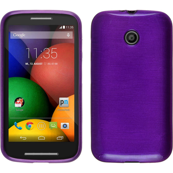 PhoneNatic Case kompatibel mit Motorola Moto E - lila Silikon Hülle brushed + 2 Schutzfolien