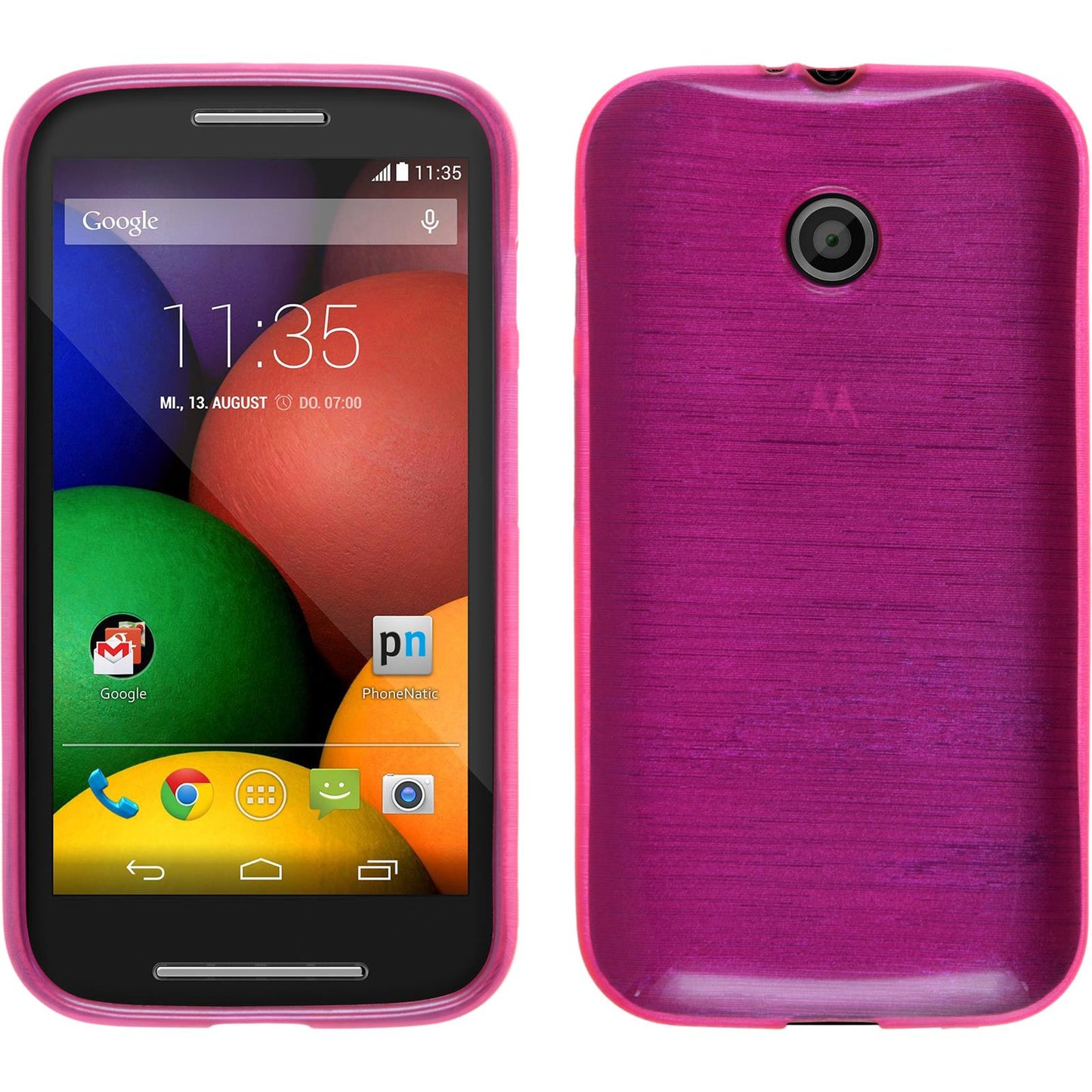 PhoneNatic Case kompatibel mit Motorola Moto E - pink Silikon Hülle brushed + 2 Schutzfolien