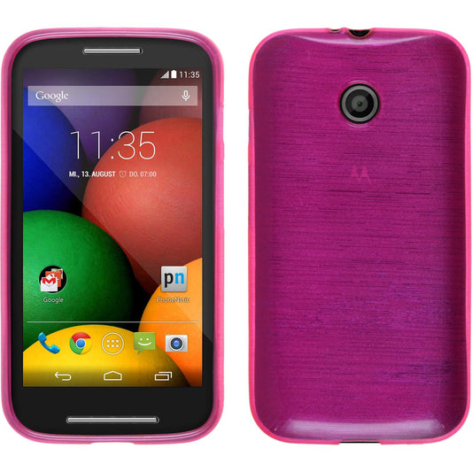 PhoneNatic Case kompatibel mit Motorola Moto E - pink Silikon Hülle brushed + 2 Schutzfolien
