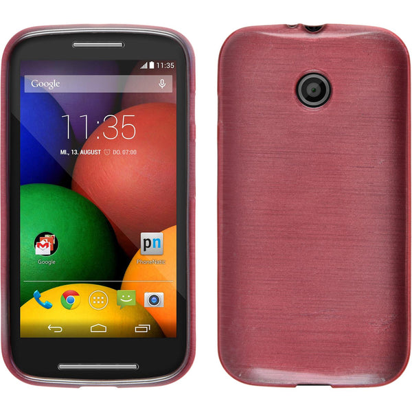 PhoneNatic Case kompatibel mit Motorola Moto E - rosa Silikon Hülle brushed + 2 Schutzfolien
