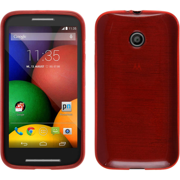 PhoneNatic Case kompatibel mit Motorola Moto E - rot Silikon Hülle brushed + 2 Schutzfolien