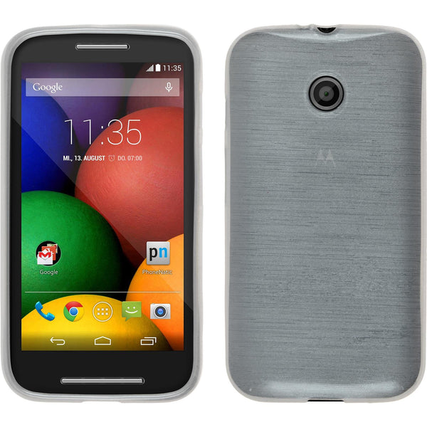 PhoneNatic Case kompatibel mit Motorola Moto E - weiß Silikon Hülle brushed + 2 Schutzfolien
