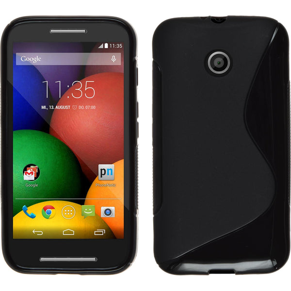 PhoneNatic Case kompatibel mit Motorola Moto E - schwarz Silikon Hülle S-Style + 2 Schutzfolien