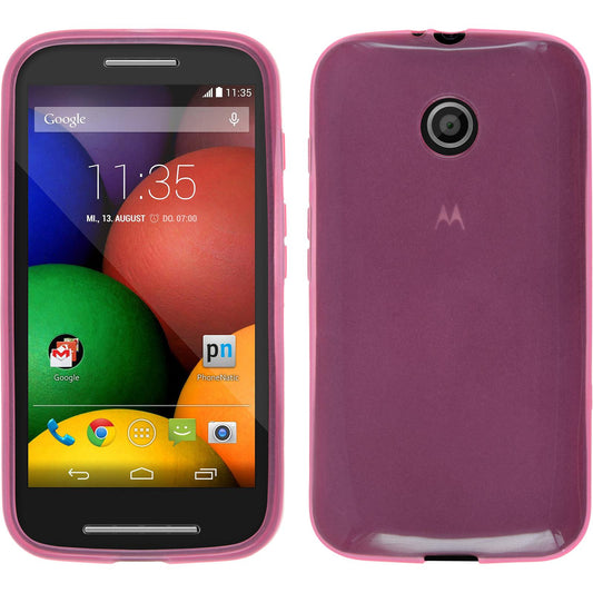 PhoneNatic Case kompatibel mit Motorola Moto E - rosa Silikon Hülle transparent + 2 Schutzfolien