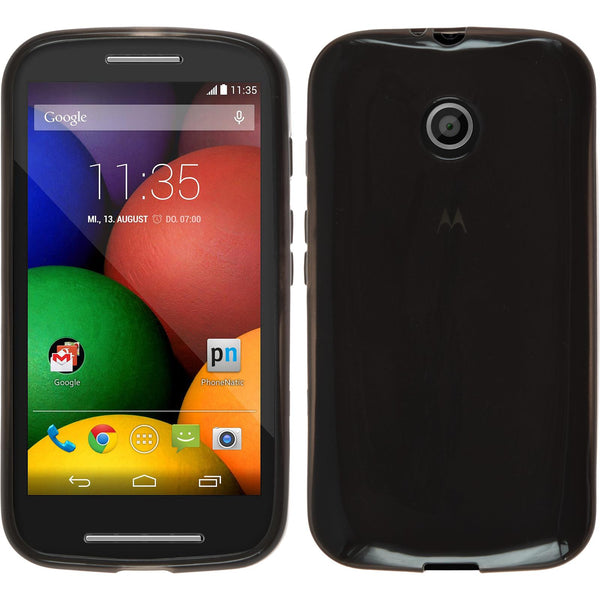 PhoneNatic Case kompatibel mit Motorola Moto E - schwarz Silikon Hülle transparent + 2 Schutzfolien
