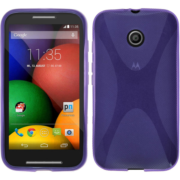 PhoneNatic Case kompatibel mit Motorola Moto E - lila Silikon Hülle X-Style + 2 Schutzfolien