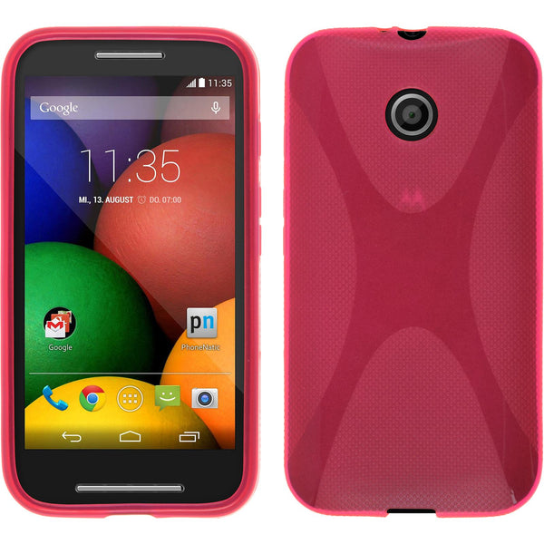 PhoneNatic Case kompatibel mit Motorola Moto E - pink Silikon Hülle X-Style + 2 Schutzfolien