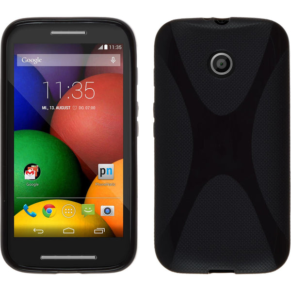 PhoneNatic Case kompatibel mit Motorola Moto E - schwarz Silikon Hülle X-Style + 2 Schutzfolien