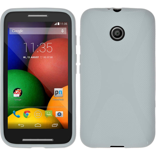 PhoneNatic Case kompatibel mit Motorola Moto E - weiﬂ Silikon Hülle X-Style + 2 Schutzfolien