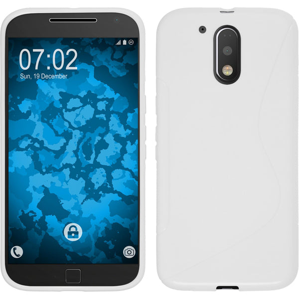 PhoneNatic Case kompatibel mit Motorola Moto G4 Plus - weiß Silikon Hülle S-Style + 2 Schutzfolien