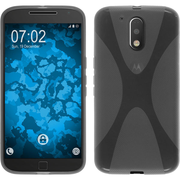 PhoneNatic Case kompatibel mit Motorola Moto G4 Plus - grau Silikon Hülle X-Style + 2 Schutzfolien
