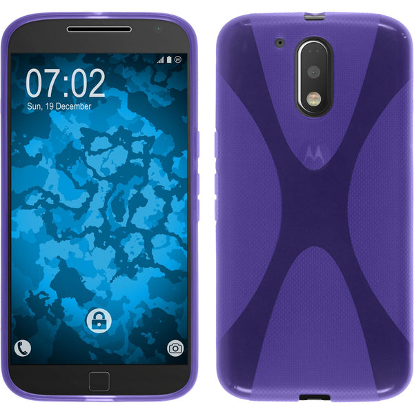 PhoneNatic Case kompatibel mit Motorola Moto G4 Plus - lila Silikon Hülle X-Style + 2 Schutzfolien