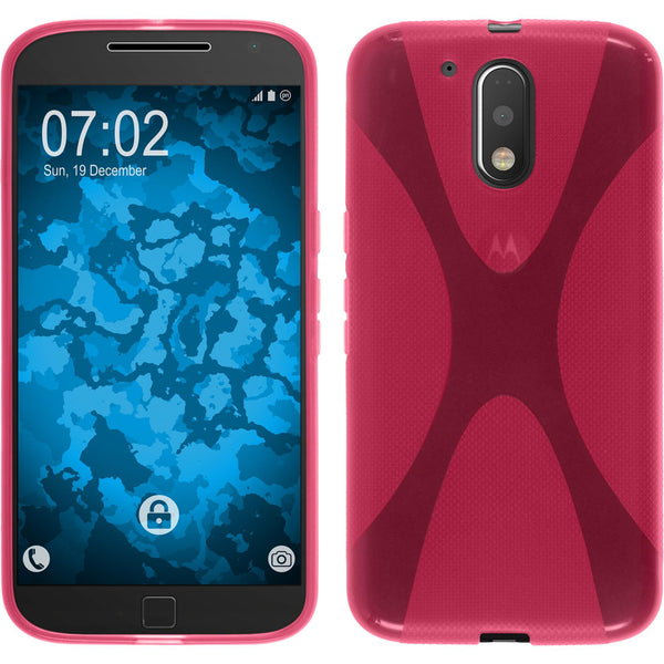 PhoneNatic Case kompatibel mit Motorola Moto G4 Plus - pink Silikon Hülle X-Style + 2 Schutzfolien