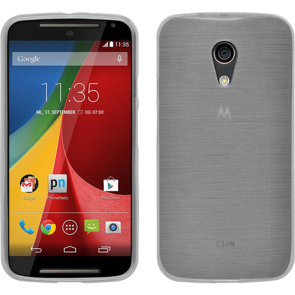 PhoneNatic Case kompatibel mit Motorola Moto G 2014 2. Generation - weiß Silikon Hülle brushed + 2 Schutzfolien