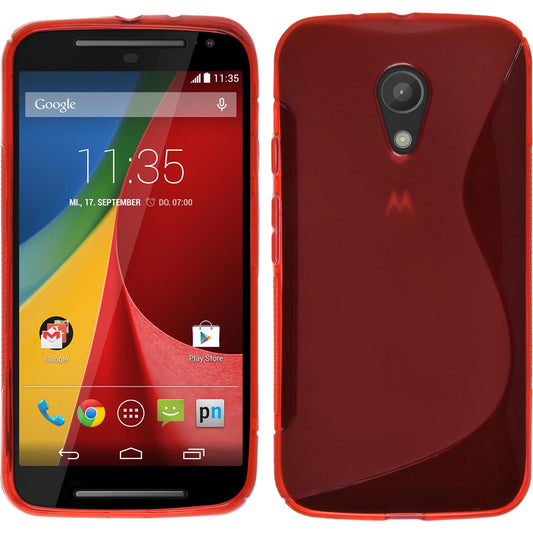 PhoneNatic Case kompatibel mit Motorola Moto G 2014 2. Generation - rot Silikon Hülle S-Style + 2 Schutzfolien