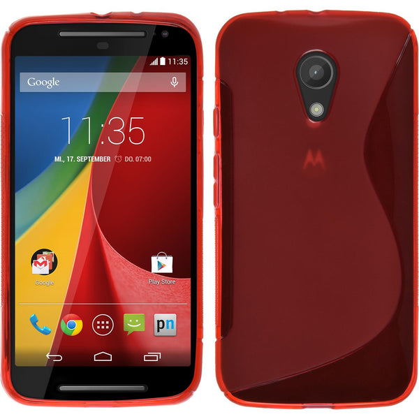 PhoneNatic Case kompatibel mit Motorola Moto G 2014 2. Generation - rot Silikon Hülle S-Style + 2 Schutzfolien