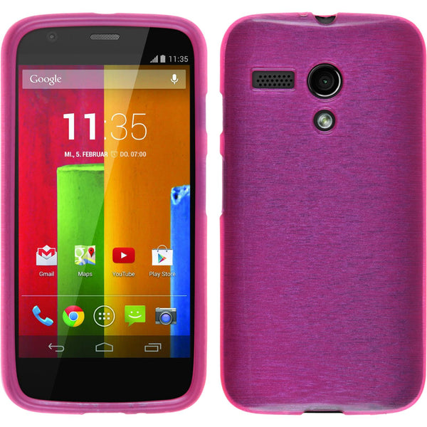 PhoneNatic Case kompatibel mit Motorola Moto G - pink Silikon Hülle brushed Cover