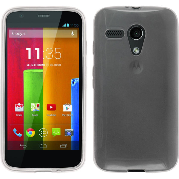 PhoneNatic Case kompatibel mit Motorola Moto G - weiﬂ Silikon Hülle transparent + 2 Schutzfolien