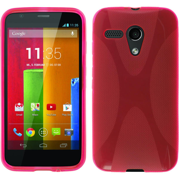 PhoneNatic Case kompatibel mit Motorola Moto G - pink Silikon Hülle X-Style + 2 Schutzfolien